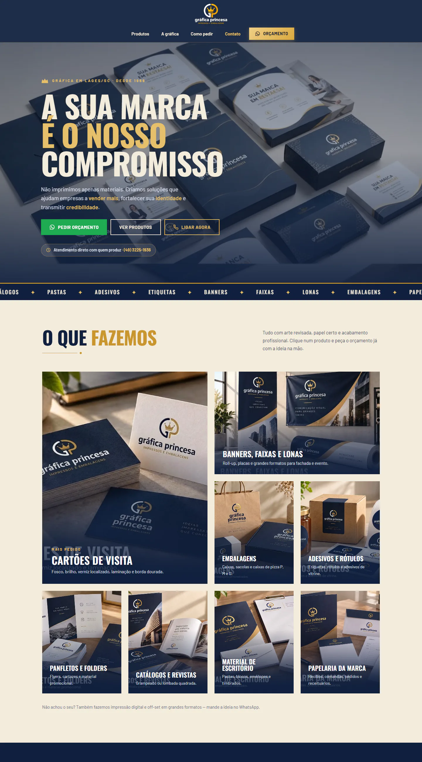 Página inicial do site Gráfica Princesa